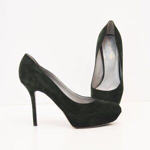 Sergio Rossi Stiletto Heel 39.5 Shoe Dark Green Suede Platform Scarpe Donna Pump